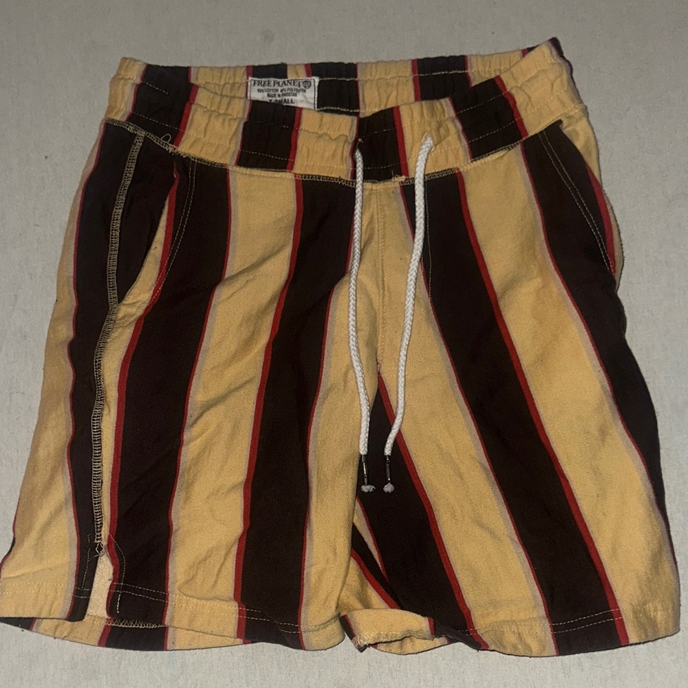 Mens Size XS Free Planet Yellow and Brown Striped Shorts